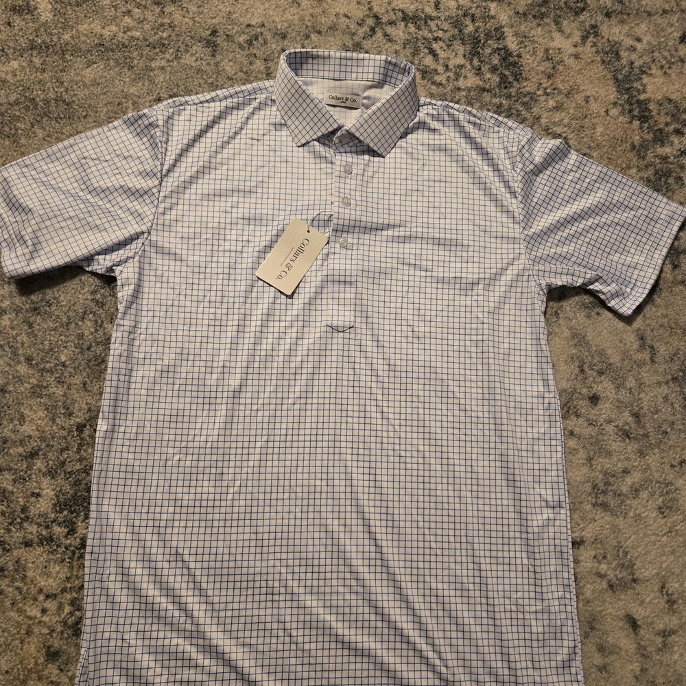 Men's Blue Checkered Polo Style Shirt